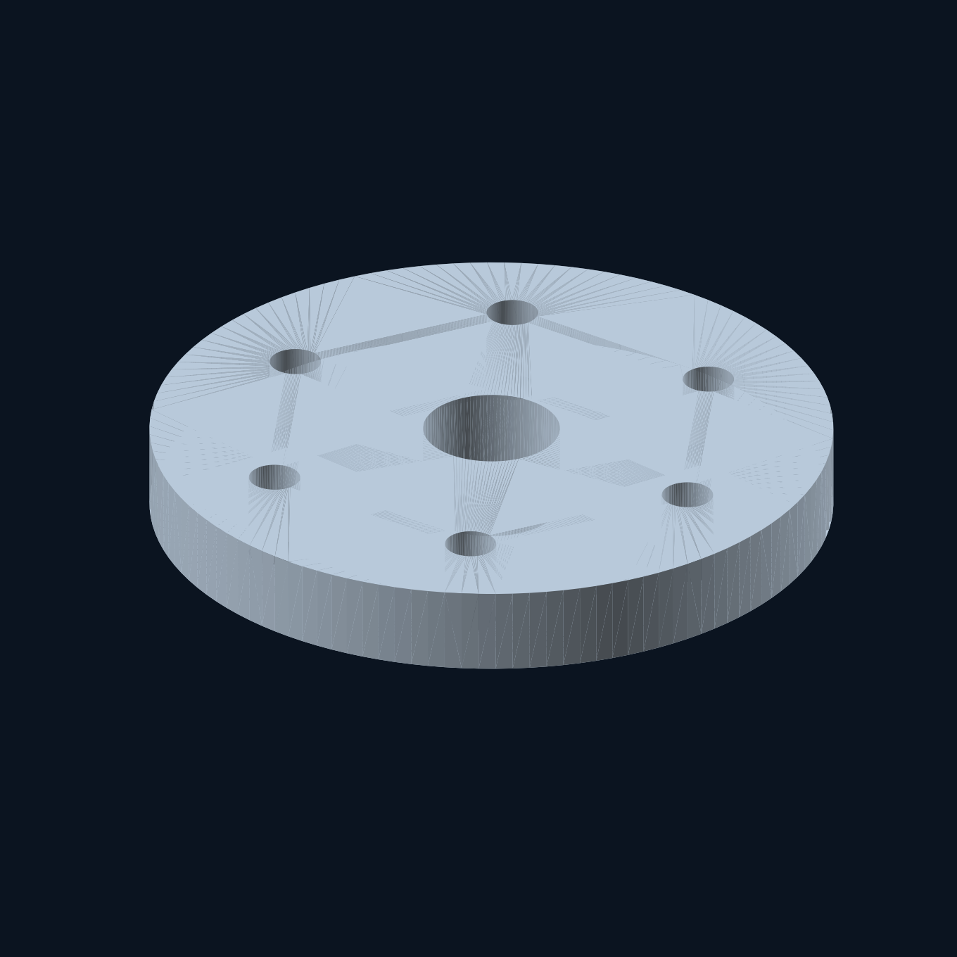 Native CAD rendering of a circular mounting flange with a central bore and circular bolt-hole pattern
